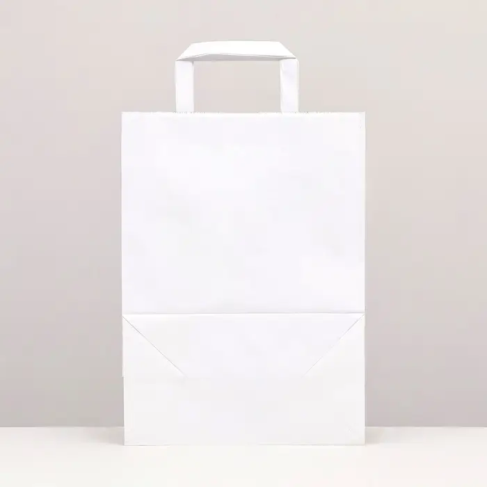 Пакет крафт без печати, белый, плоская ручка 22&times;12&times;25 см
