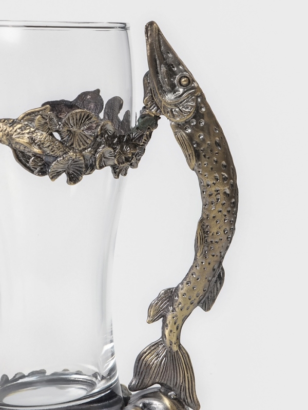 Пивной бокал 500 мл "Щука", подарочный, бронза