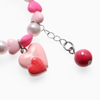 Браслет детский "Выбражулька" бусина на цепочке и сердце, цвет розово-белый