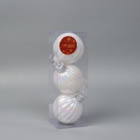 Набор шаров пластик d-8 см, 3 шт "Перелив" полоски, белый перламутр Набор шаров пластик d-8 см, 3 шт "Перелив" полоски, белый перламутр