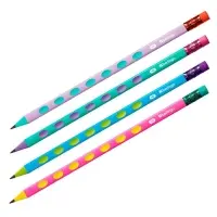 Карандаш ч/г Berlingo "Raze" HB, с ластиком, заточен, пластик, трехгр, выемки, ассорти