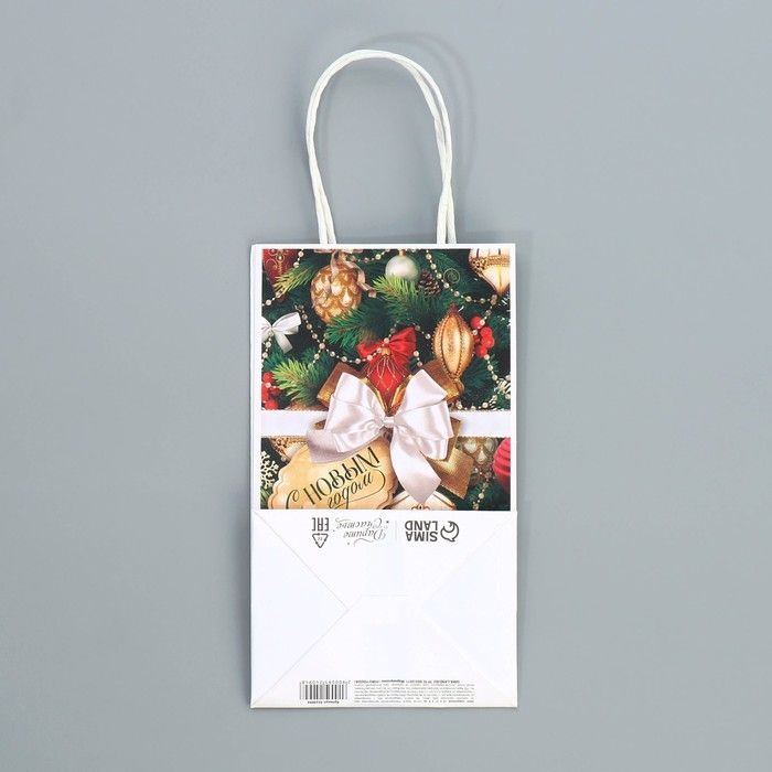 Пакет подарочный новогодний крафтовый &laquo;Игрушки&raquo;, 12 х 21 х 9 см, Новый год
