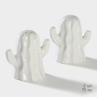 Набор фарфоровый для специй на бамбуковой подставке BellaTenero &laquo;Кактусы&raquo;, 2 предмета: солонка 75 мл, перечница 75 мл, цвет белый