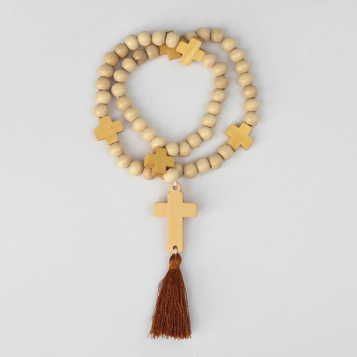 Чётки деревянные «Православные» 50 бусин через крестик, цвет молочный Чётки деревянные «Православные» 50 бусин через крестик, цвет молочный