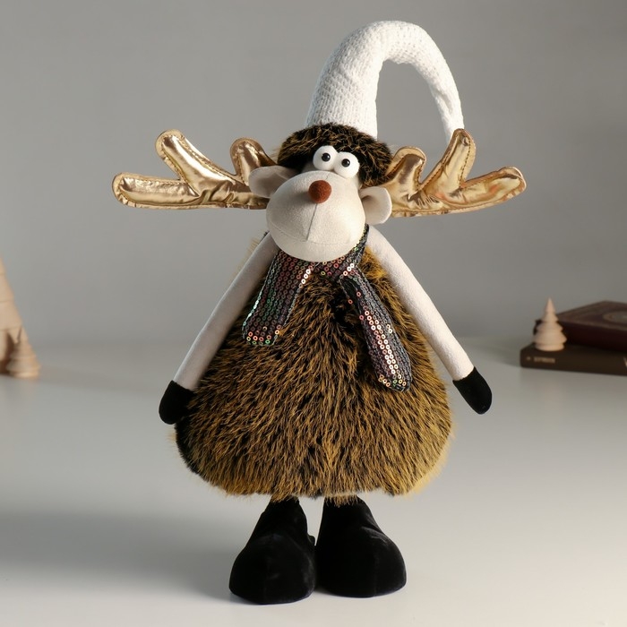 Кукла интерьерная "Лосик в белом колпаке и шарфике с пайетками" 43 см