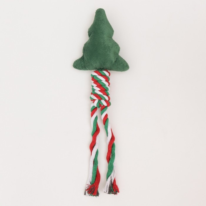 Игрушка пищащая, мягкая для собак Игрушка пищащая, мягкая для собак "Ёлка" с канатом, 32 см