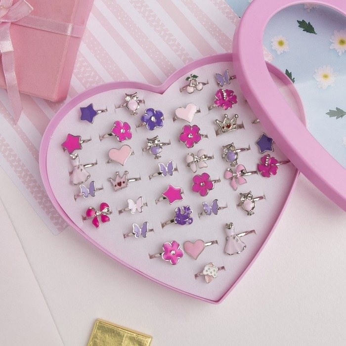 Кольцо детское &laquo;Выбражулька&raquo; ассорти для девочек, форма МИКС, цвет МИКС, безразмерное