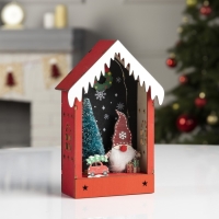 Светодиодная фигура &laquo;Красная хижина&raquo; 10 &times; 19 &times; 5 см, дерево, батарейки АААх2 (не в комплекте), свечение тёплое белое