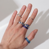 Набор колец 8 штук &laquo;Тинейдж&raquo;, цвет синий в серебре, 13 размер