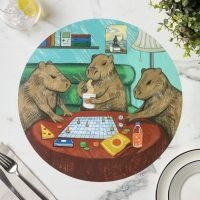 Салфетка кухонная круглая &laquo;Капибары. Настольные игры&raquo;, 2 шт, настольное покрытие, d=36 см