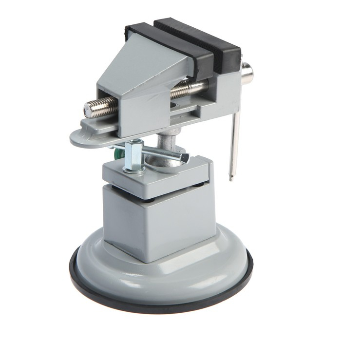 Мини-тиски алюминиевые ТУНДРА, усиленное крепление на присоске, поворотный шарнир, 75 мм