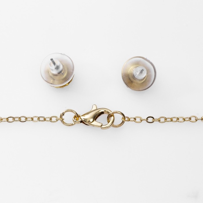 Гарнитур 2 предмета: серьги, кулон &laquo;Роса&raquo; цветочная, цвет красно-белый в золоте, 48 см