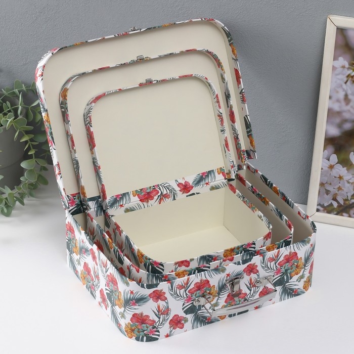 Шкатулка картон сундучок Шкатулка картон сундучок "Тропики" набор 3 шт 29,5х21,5х9,6 24,5х18,5х9 19,5х15,5х8,2 см