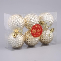 Набор шаров пластик d-6 см, 6 шт "Объёмная сеточка" золото