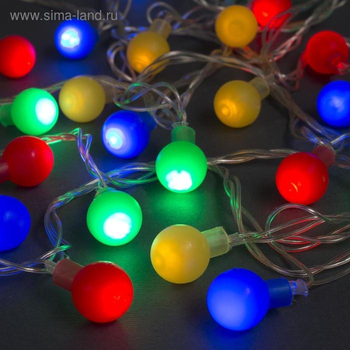 Гирлянда &laquo;Нить&raquo; 5 м с насадками &laquo;Шарики цветные&raquo;, IP20, прозрачная нить, 30 LED, свечение мульти, 8 режимов, 220 В