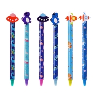 Ручка гелевая 0.5 мм, со стираемыми чернилами, синяя, штрихкод на штуке, МИКС Космос/Дино