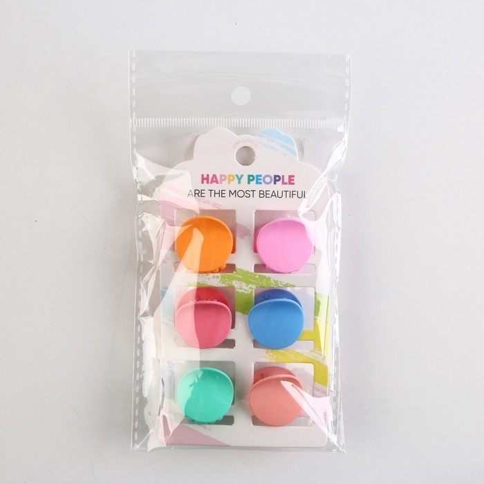 Краб для волос &laquo;Happy people&raquo;, набор 6 шт, 2.5 х 2.5 х 1.5 см