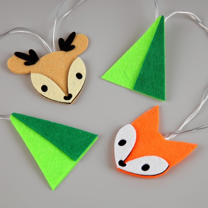 Гирлянда &laquo;Нить&raquo; 1.35 м с насадками &laquo;Лисички и олени&raquo;, IP20, прозрачная нить, 10 LED, батарейки AAх2 (нет в комплекте), свечение тёплое белое