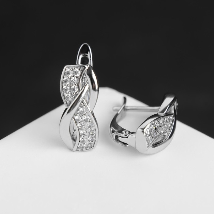 Серьги со стразами «Магия» бесконечность, цвет белый в серебре Серьги со стразами «Магия» бесконечность, цвет белый в серебре