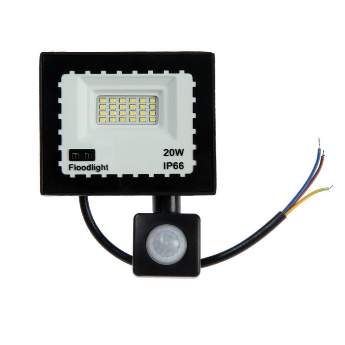 Прожектор светодиодный, 20 Вт, 1800 Лм, 6500К, Датчик движения, IP66 Прожектор светодиодный, 20 Вт, 1800 Лм, 6500К, Датчик движения, IP66