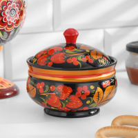 Сахарница дерево хохлома &laquo;Ягодка&raquo;, 11&times;12 см, МИКС