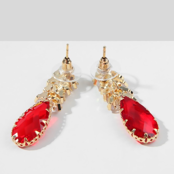 Серьги со стразами &laquo;Эдем&raquo; гроздь, цвет красно-белый в золоте