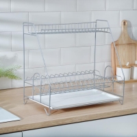 Сушилка для посуды с поддоном 2-х ярусная, 24&times;40&times;38 см, цвет хром