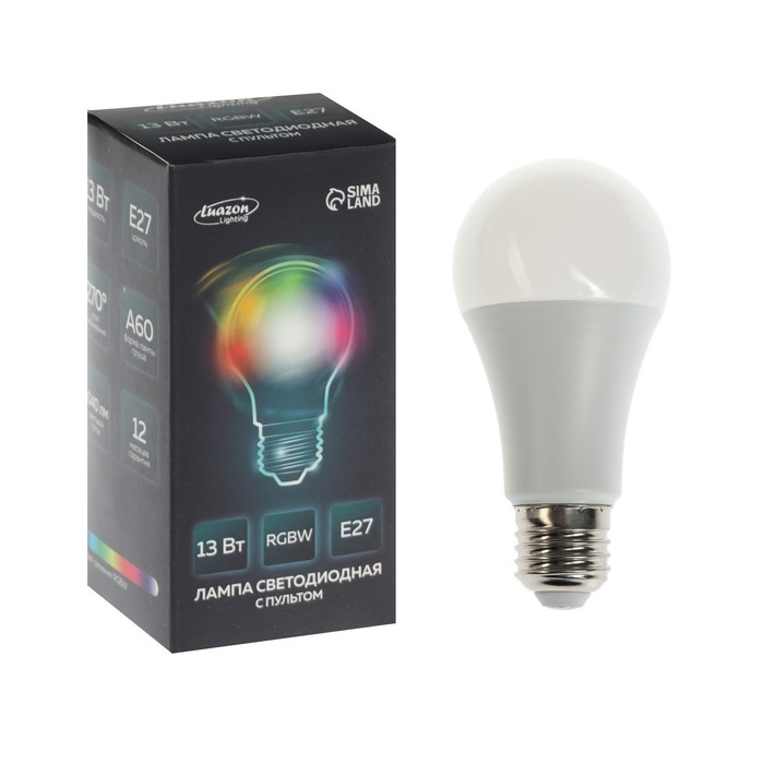 Лампа светодиодная RGB+W, с пультом , А60, 13 Вт, 1040 Лм, Е27, 220 В Лампа светодиодная RGB+W, с пультом , А60, 13 Вт, 1040 Лм, Е27, 220 В