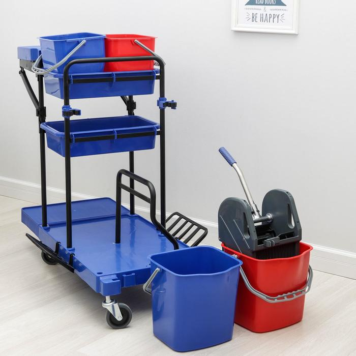 Многофункциональная тележка с вёдрами, отжимом и лотками Многофункциональная тележка с вёдрами, отжимом и лотками