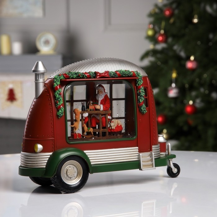 Светодиодная фигура &laquo;Мастерская Санты на колёсах&raquo; 28.5 &times; 17.5 &times; 10.5 см, пластик, батарейки ААх3 (не в комплекте), USB, свечение тёплое белое