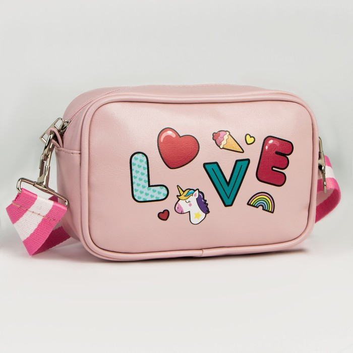 Сумка детская для девочки Love на молнии, цвет розовая