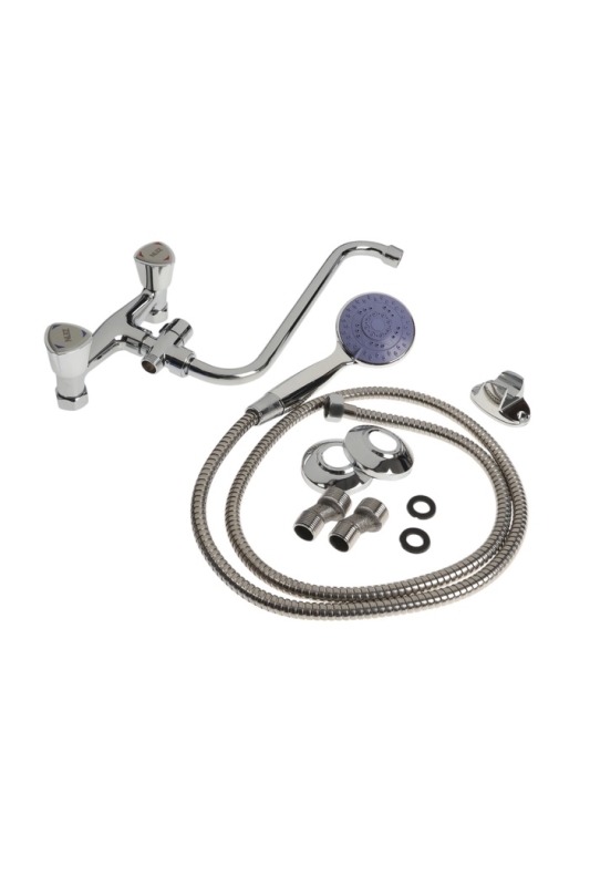 Смеситель для ванны ZEIN Z4198, однорычажный, излив 30 см, шланг 150 см, лейка 5 реж, хром   1058291