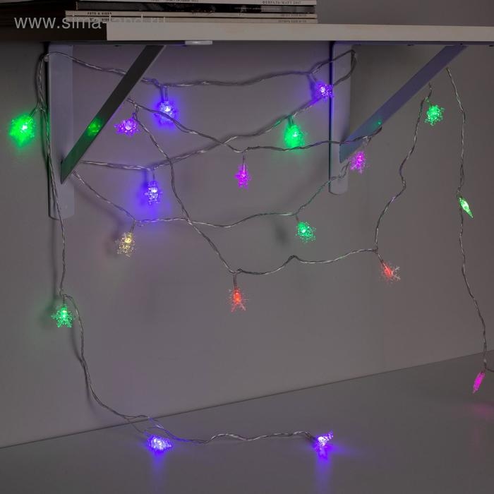 Гирлянда &laquo;Нить&raquo; 5 м с насадками &laquo;Снежинки малые&raquo;, IP20, прозрачная нить, 20 LED, свечение мульти (RG/RB), мигание, 220 В