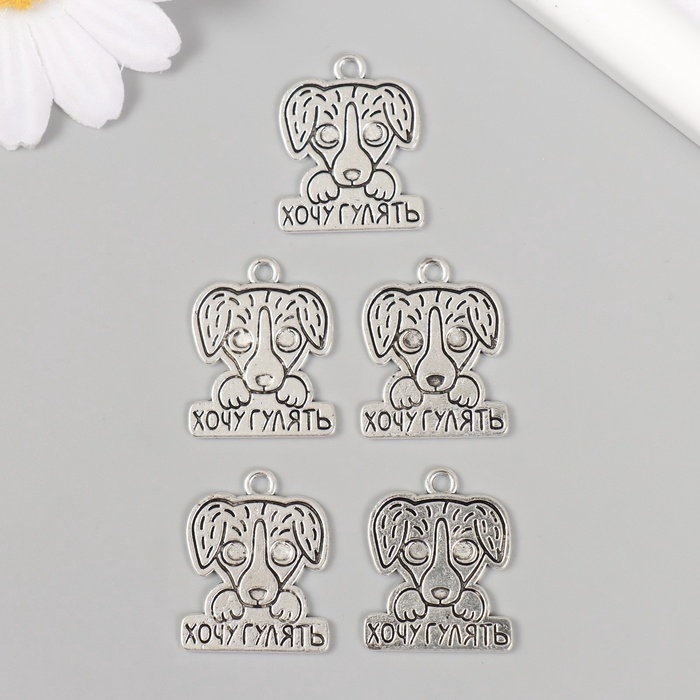 Металлический элемент, декоративная подвеска &laquo;Пёсик: Хочу гулять&raquo; набор 5 шт 2,1х2,5 см