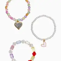Браслет детский &laquo;Выбражулька&raquo;, 3 шт. набор, сердца, бусины, цветной