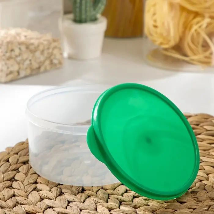 Контейнер круглый Доляна, пищевой, 500 мл, прозрачный, крышка зелёная
