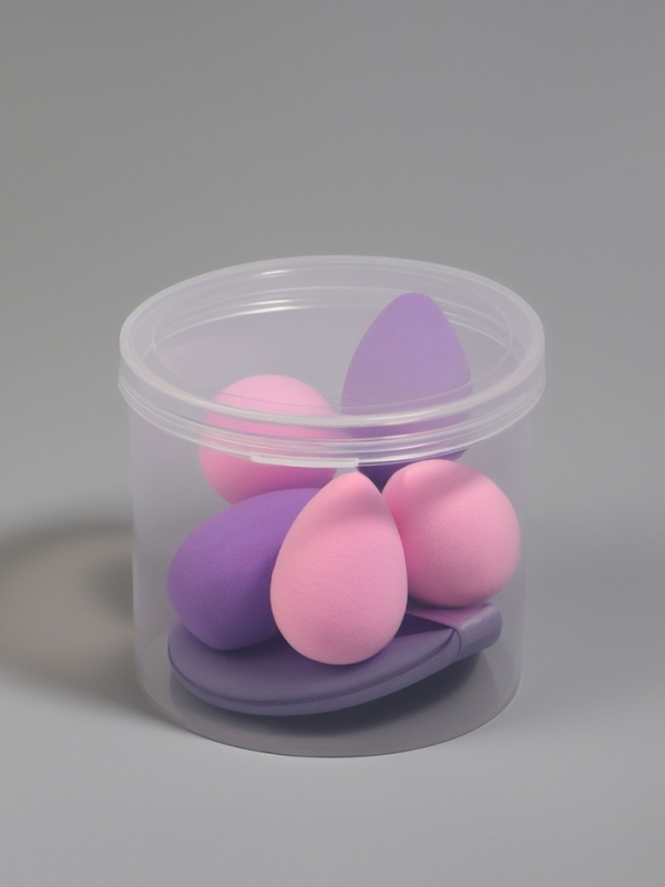 Набор спонжей д/макияжа 7 шт: капля 6 шт, 1 плоск пуховка в пласт футл латекс МИКС пакет QF