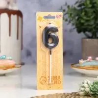 Свеча в торт на шпажке &laquo;Цифра 6&raquo;, черная, 5 см