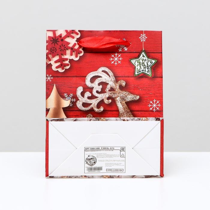 Пакет ламинированный Пакет ламинированный "Новогодний олень", 11,5 x 14,5 x 6 см