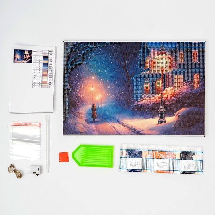 Новогодняя алмазная мозаика с гирляндой на подрамнике с частичным заполнением «Новый год. Фонари», 20 х 30 см Новогодняя алмазная мозаика с гирляндой на подрамнике с частичным заполнением «Новый год. Фонари», 20 х 30 см