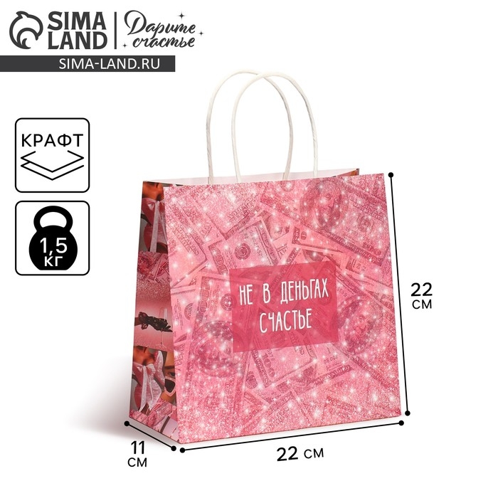 Пакет подарочный, упаковка, &laquo;Счастье в бабках&raquo;, 22 х 22 х 11 см