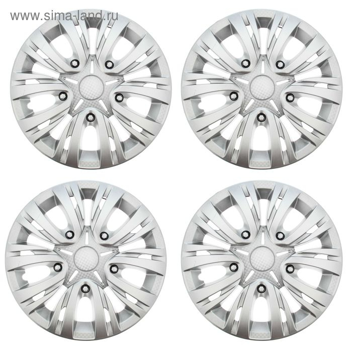 Колпаки колесные R15 Колпаки колесные R15 "ЛИОН", серебристый карбон, набор 4 шт