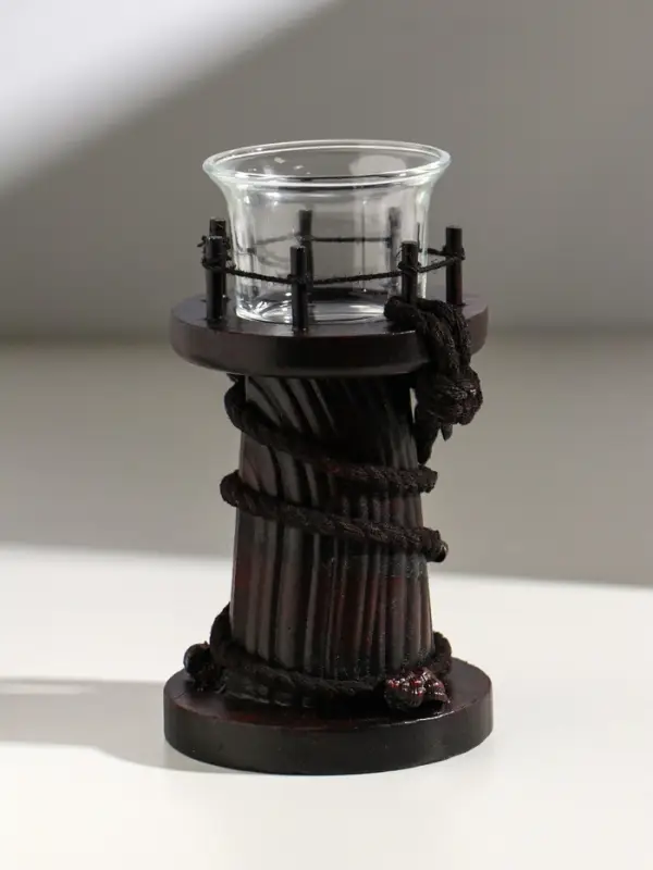 Подсвечник дерево, стекло на 1 свечу "Маяк и штурвал" 8,5х8,5х15,5 см