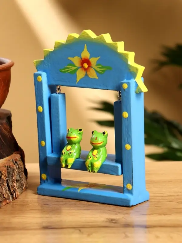 Сувенир &laquo;Лягушата на качелях&raquo;, 10&times;3.5&times;15 см, дерево, голубой