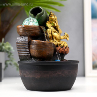 Фонтан настольный от сети, подсветка "Золотой Ганеша в лотосе у водопада" 28х19х19 см