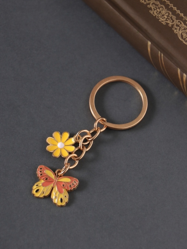 Брелок металл, эмаль "Бабочка и цветок" 9 см