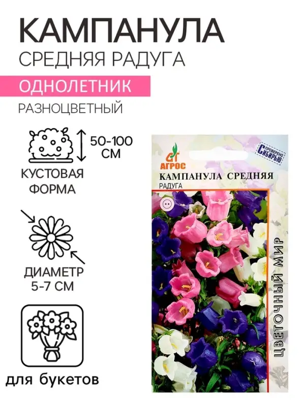 Семена Кампанула &laquo;Средняя Радуга&raquo;, 0.1 г, &laquo;Агрос&raquo;