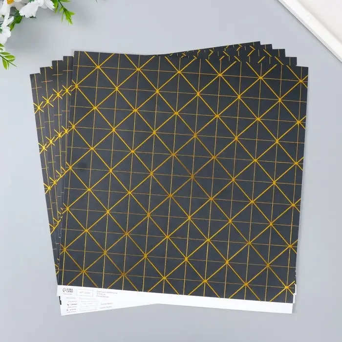 Бумага для скрапбукинга золото "Геометрия на чёрном" плотность 180 гр 30,5х32 см
