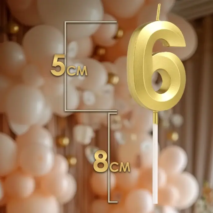 Свеча в торт на шпажке &laquo;Цифра 6&raquo;, золотая, 5 см