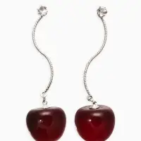 Серьги "Черешня", цвет бордовый в серебре